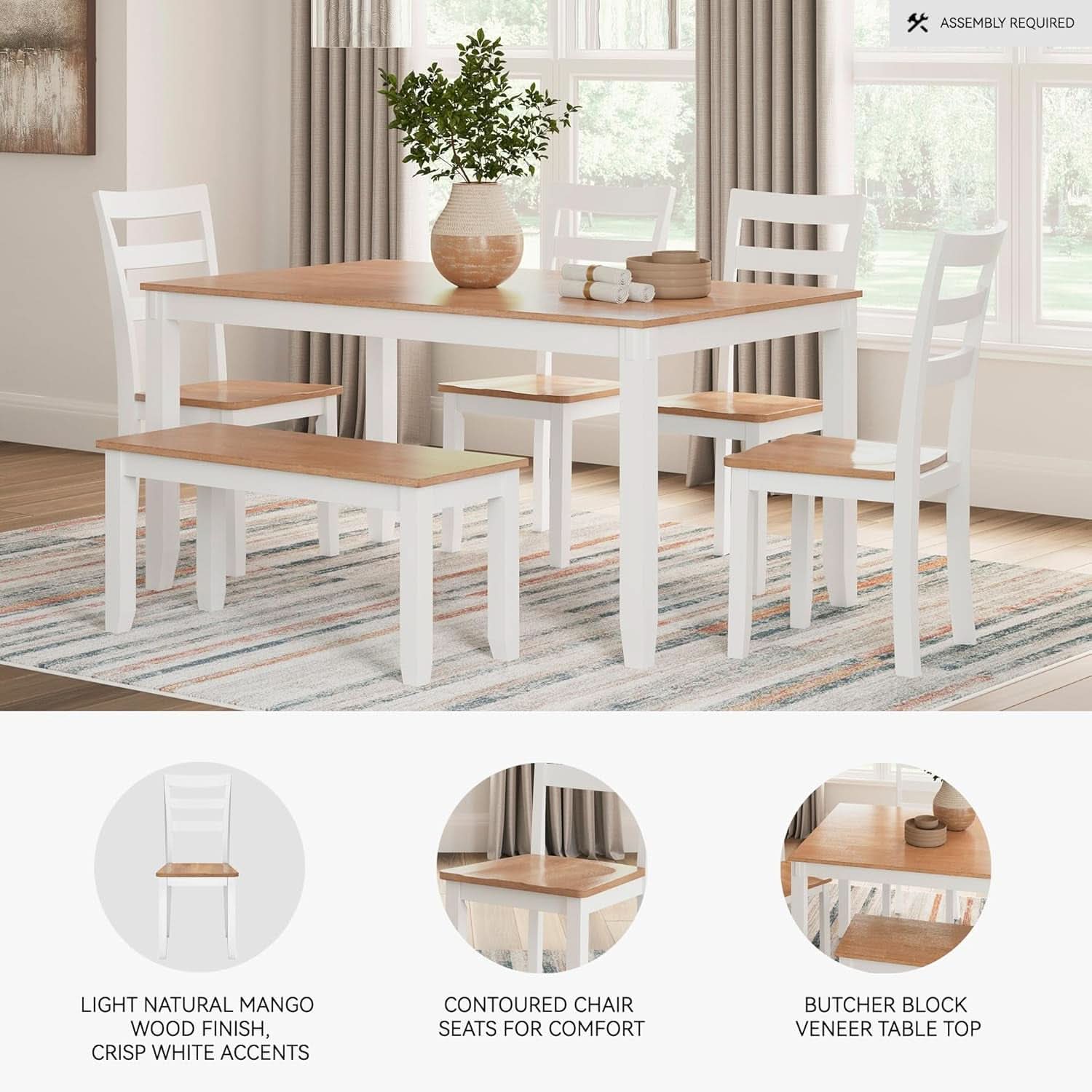 Dining Table Set White Mango Wood Contemporary Style Edition