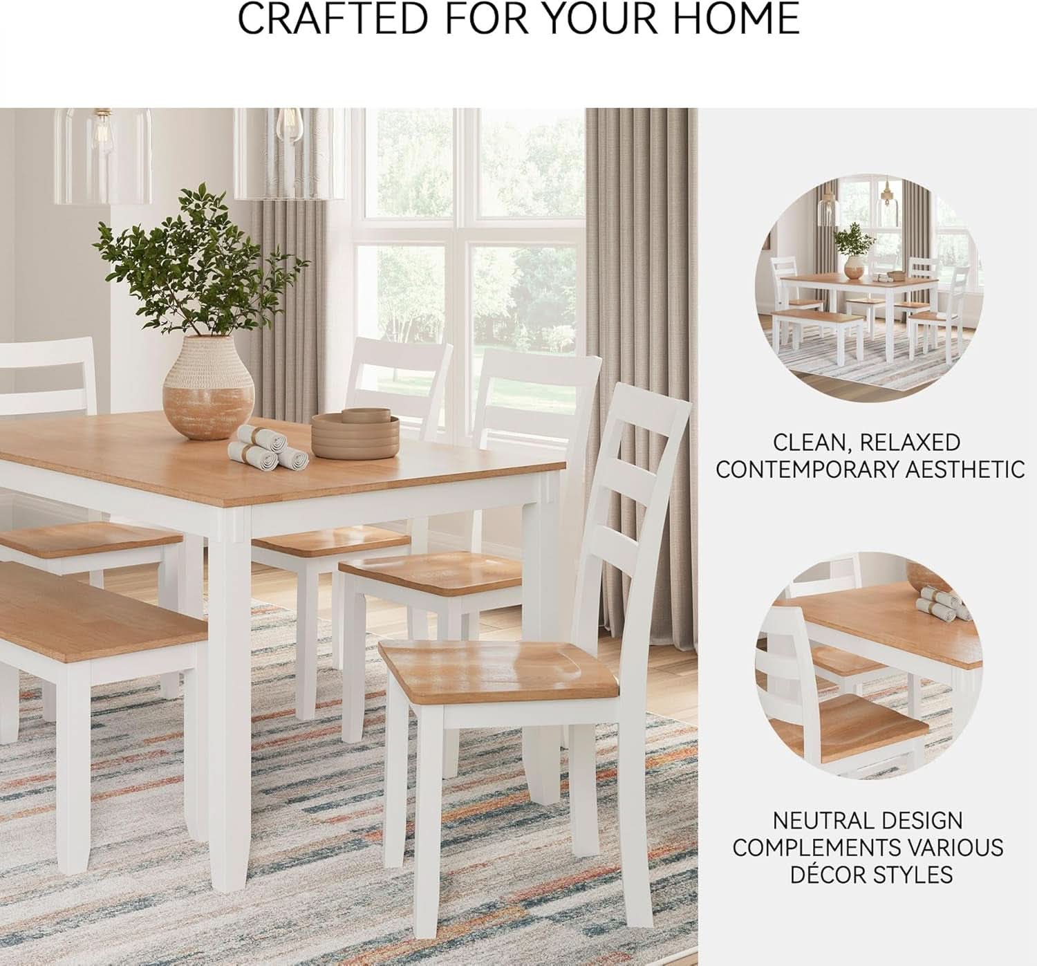 Dining Table Set White Mango Wood Contemporary Style Edition