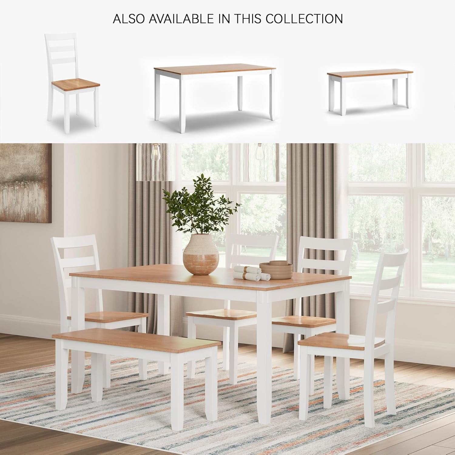 Dining Table Set White Mango Wood Contemporary Style Edition