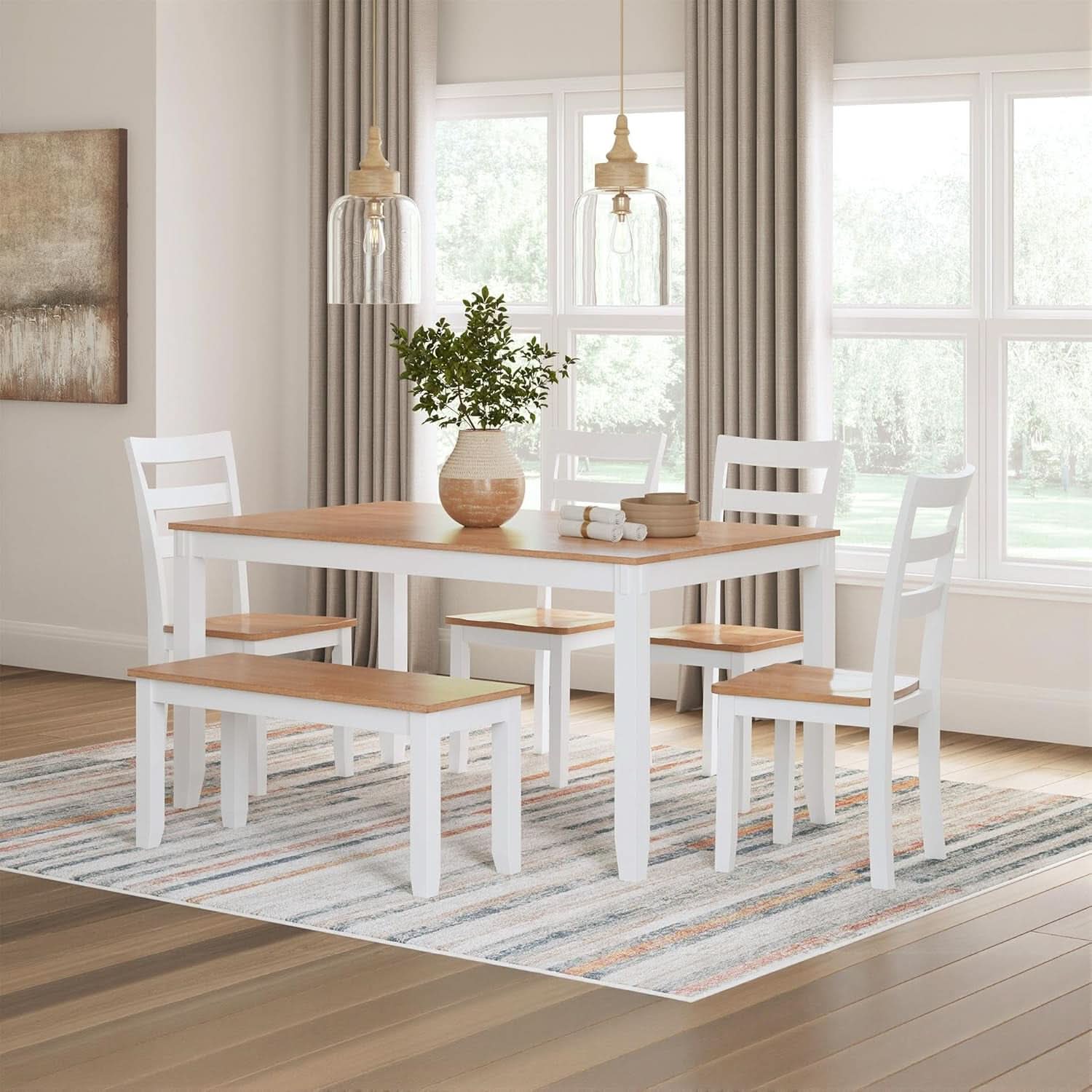 Dining Table Set White Mango Wood Contemporary Style Edition