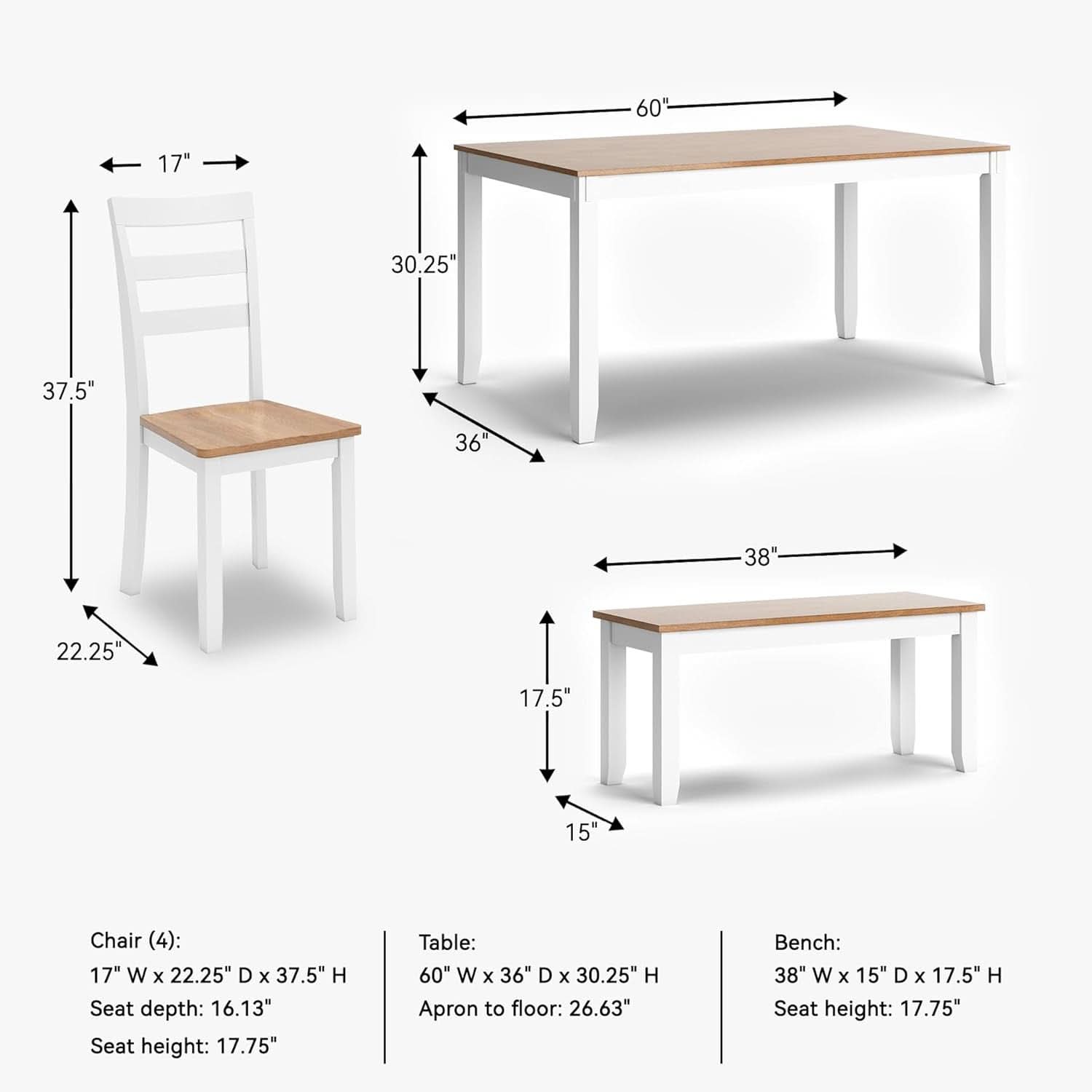 Dining Table Set White Mango Wood Contemporary Style Edition