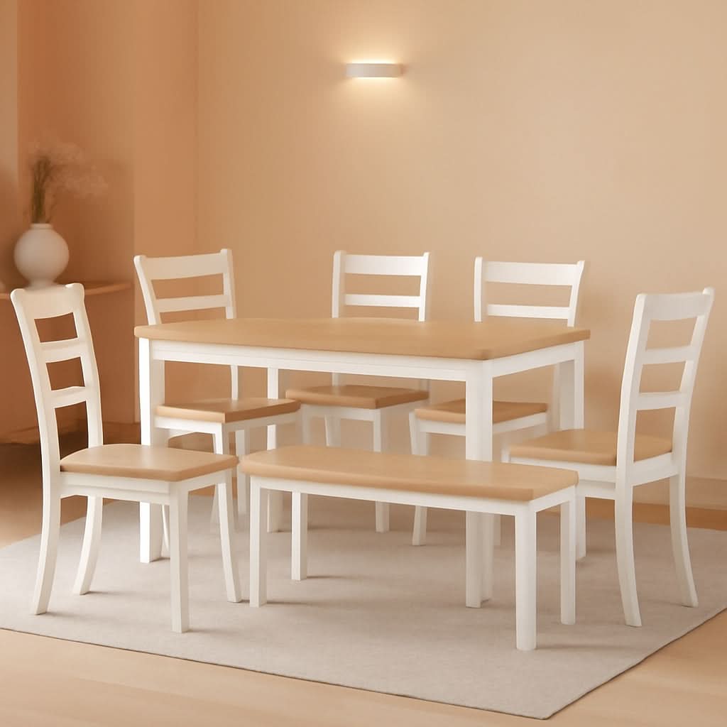 Dining Table Set White Mango Wood Contemporary Style Edition