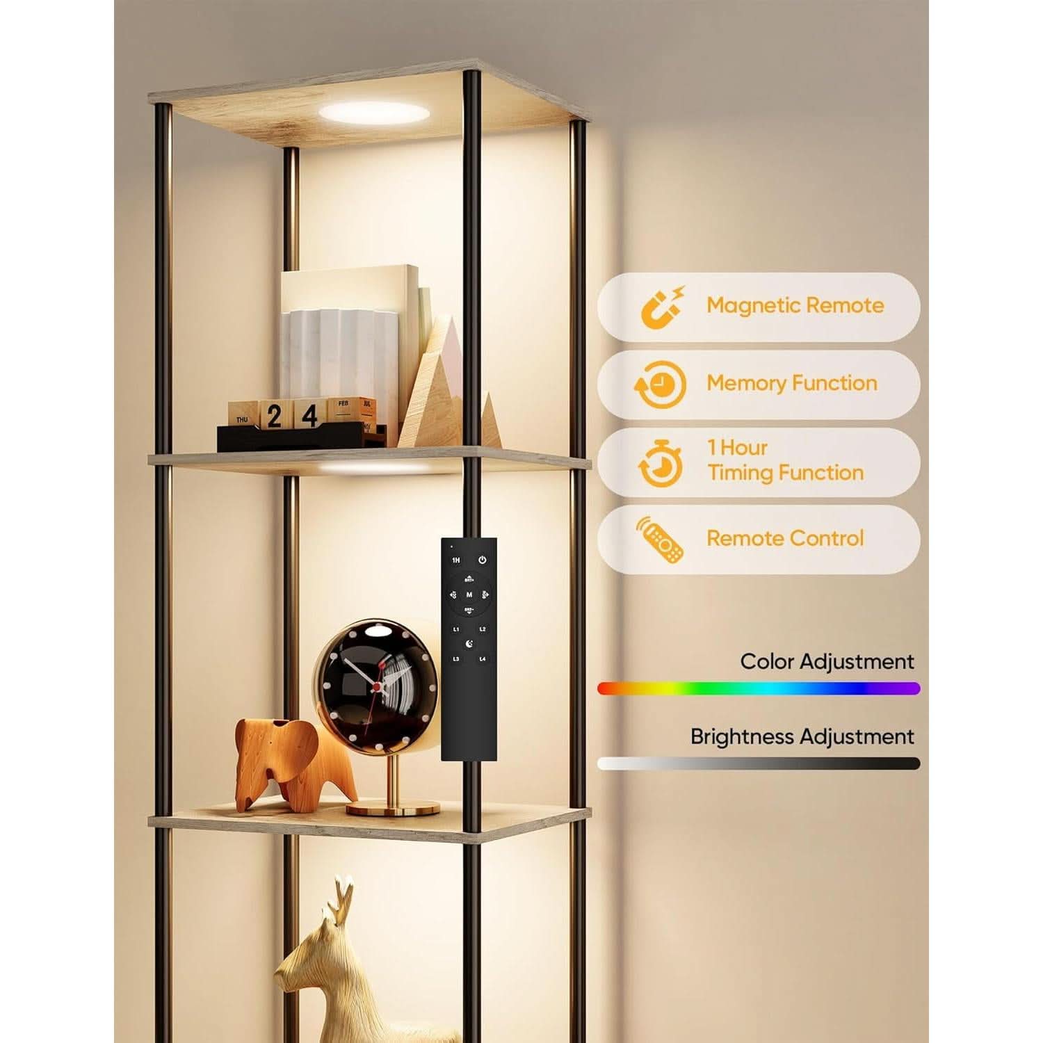 Display Shelf Floor Lamp With RGBW Light Gray Five Tier