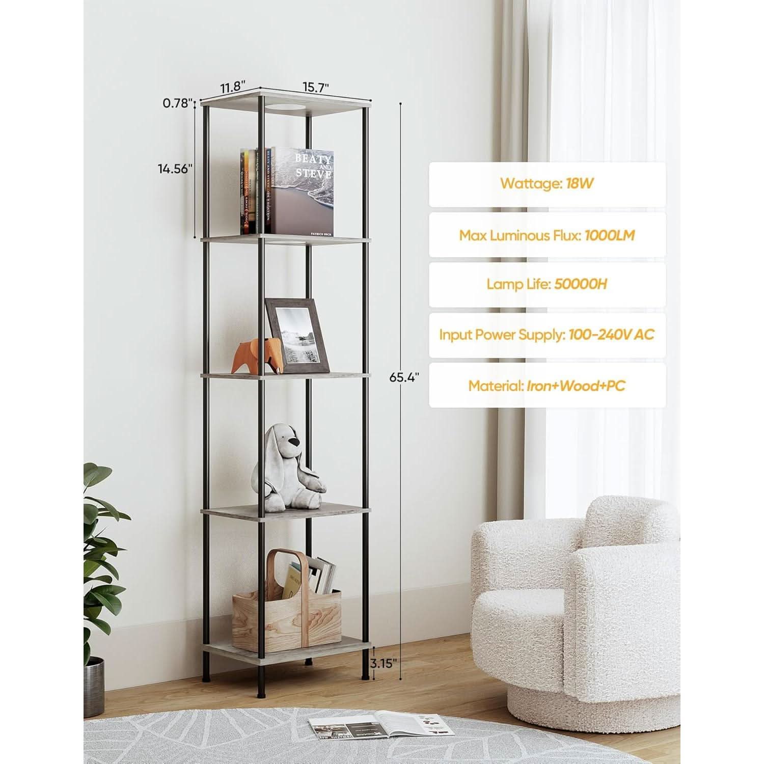 Display Shelf Floor Lamp With RGBW Light Gray Five Tier
