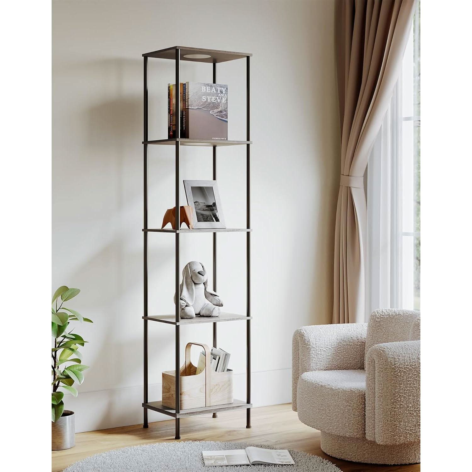 Display Shelf Floor Lamp With RGBW Light Gray Five Tier