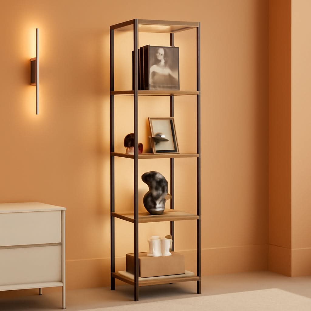 Display Shelf Floor Lamp With RGBW Light Gray Five Tier