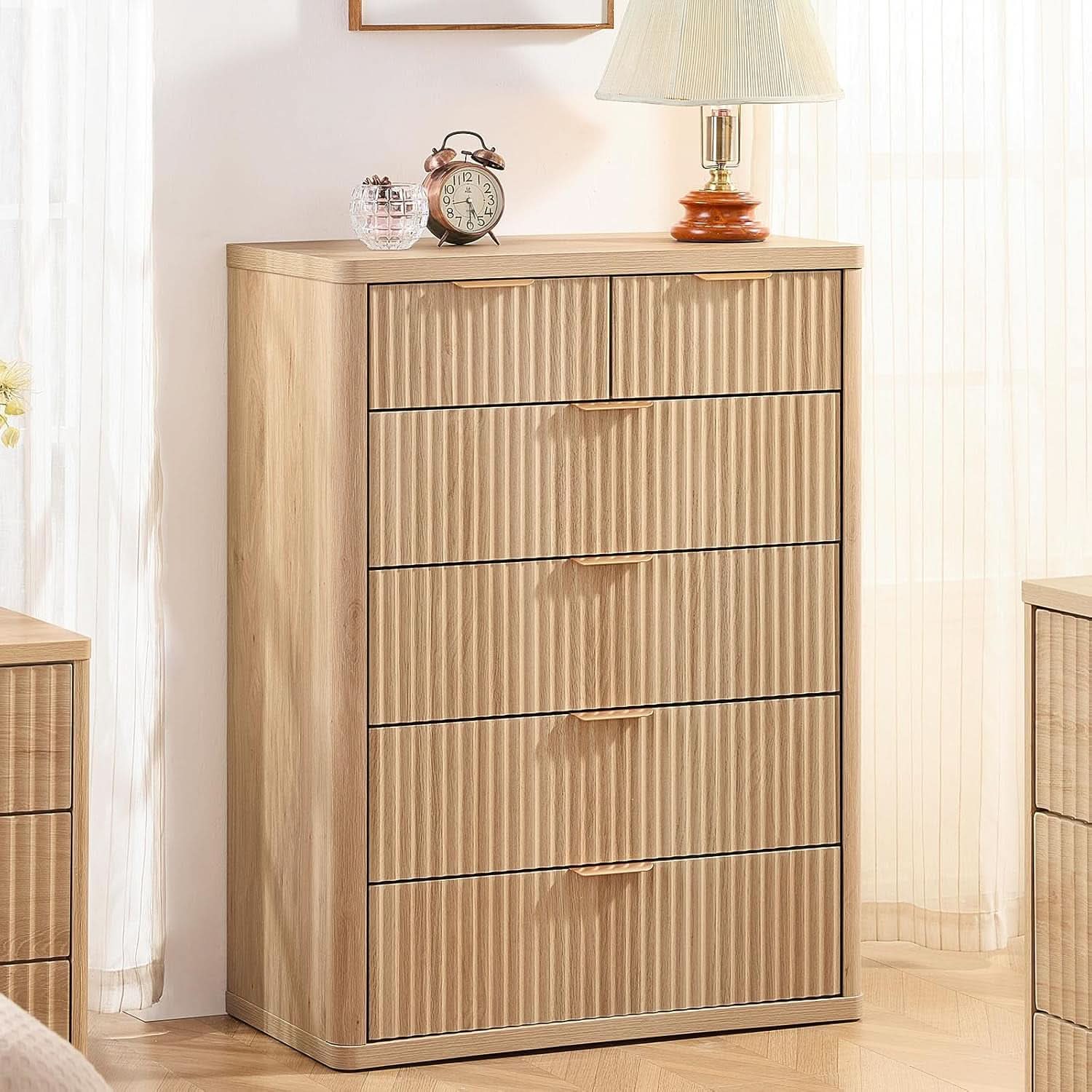 Distressed Fluted Dresser Featuring Six Drawers 42Inch