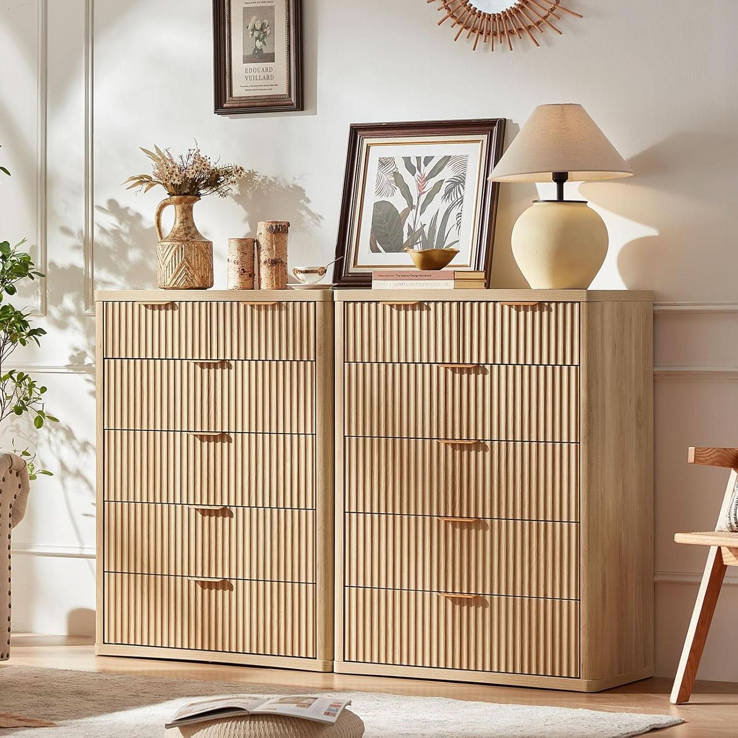 Distressed Fluted Dresser Featuring Six Drawers 42Inch