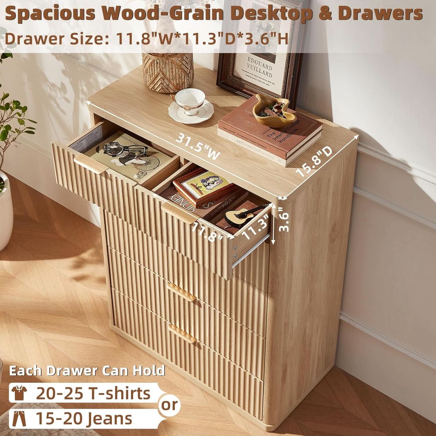 Distressed Fluted Dresser Featuring Six Drawers 42Inch