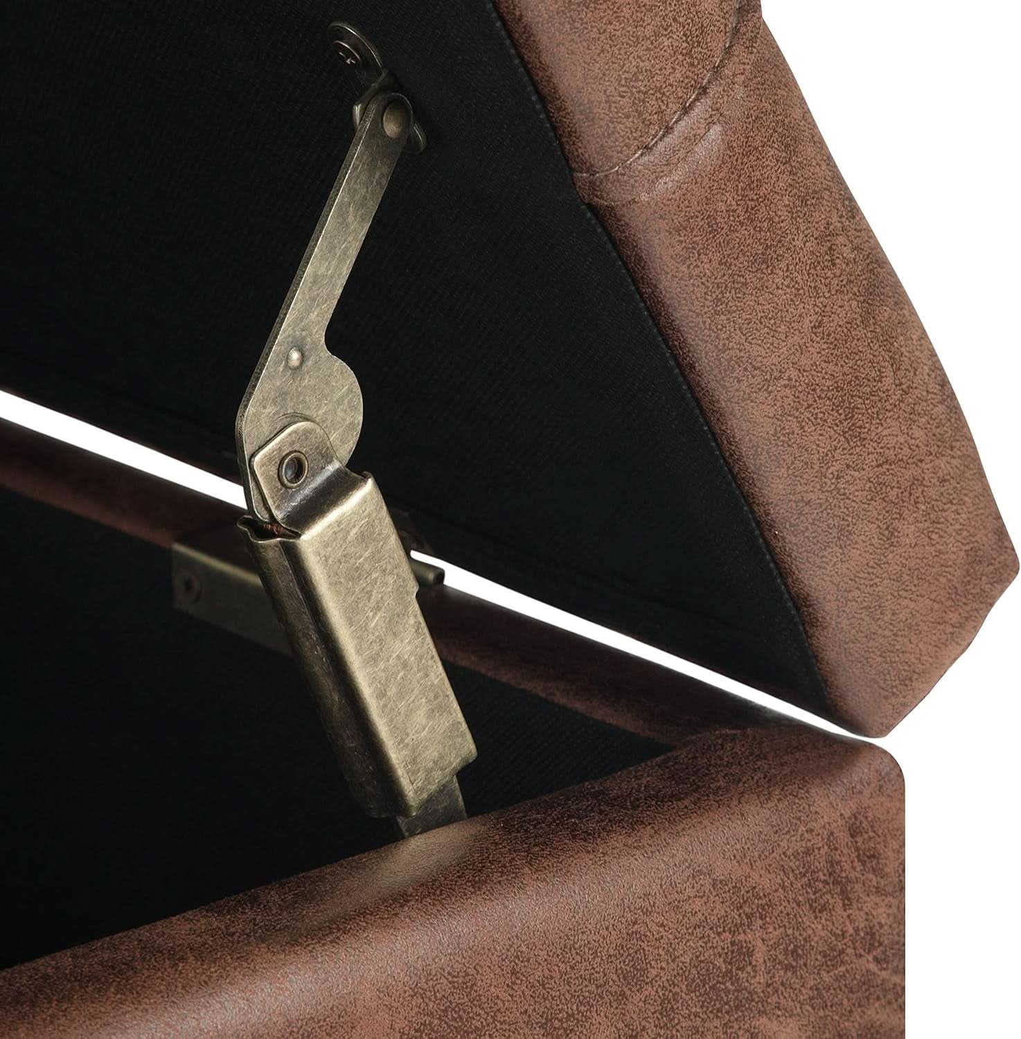 Distressed Umber 36 Inch Storage Ottoman Vegan Faux Leather