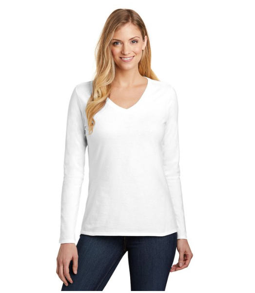 District® Women’s Very Important Tee® | Long Sleeve V-Neck with Stylish Left Chest & Back Prints