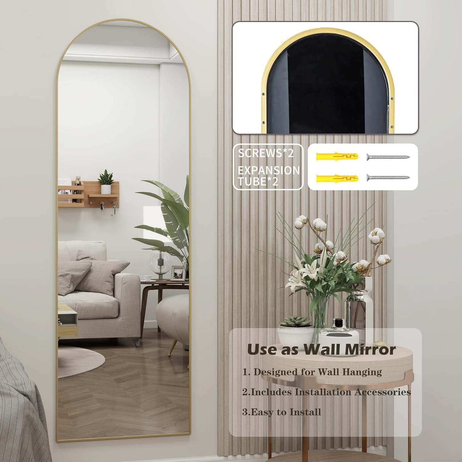 Door Mirror 14 By 48 Inches Gold Hanging Over The Door