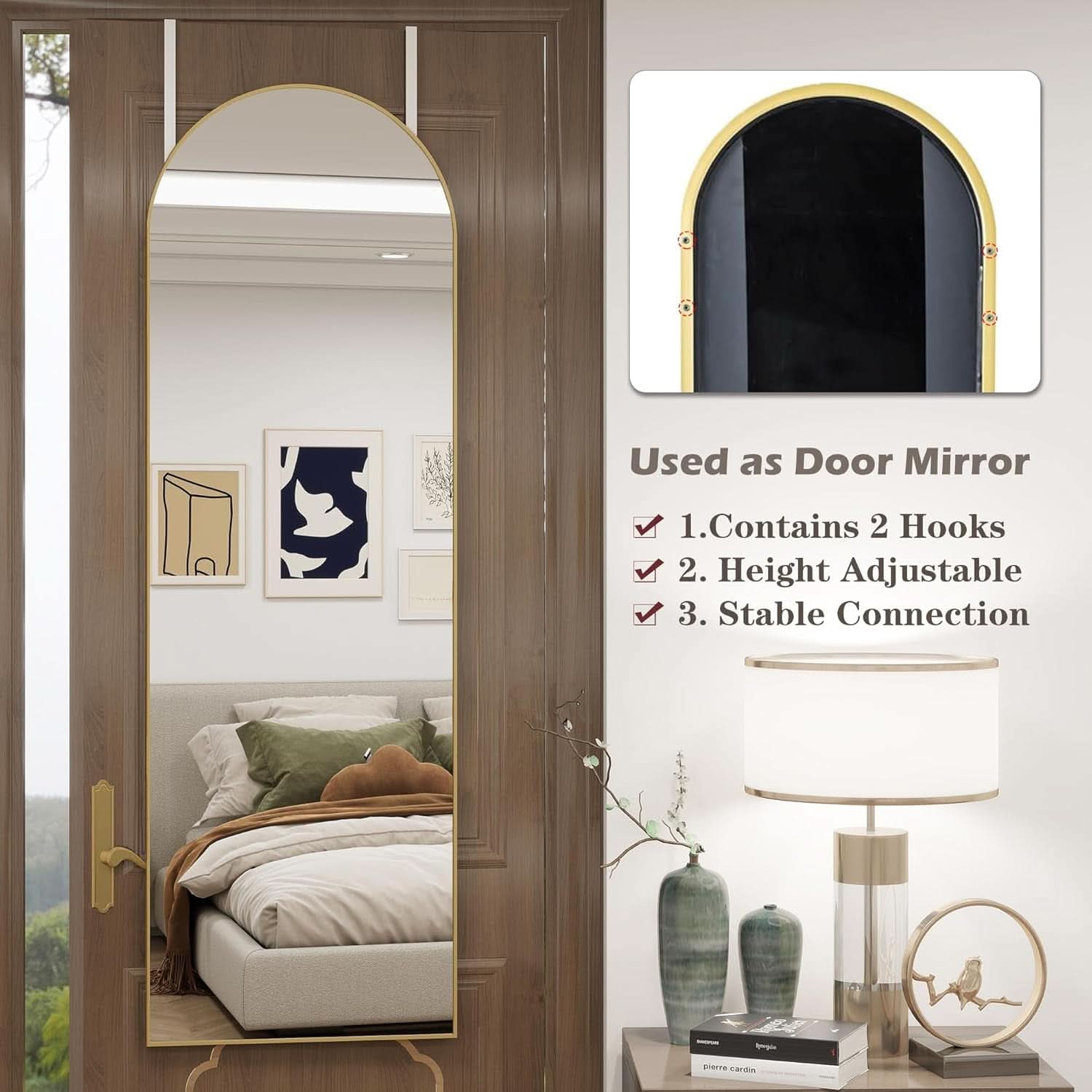 Door Mirror 14 By 48 Inches Gold Hanging Over The Door