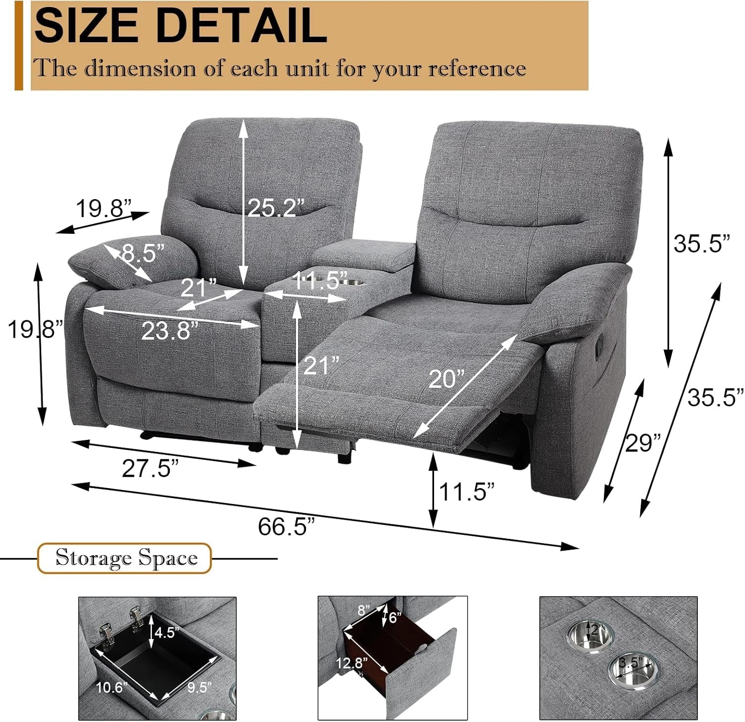 Double Reclining Loveseat With Console In Light Grey Fabric
