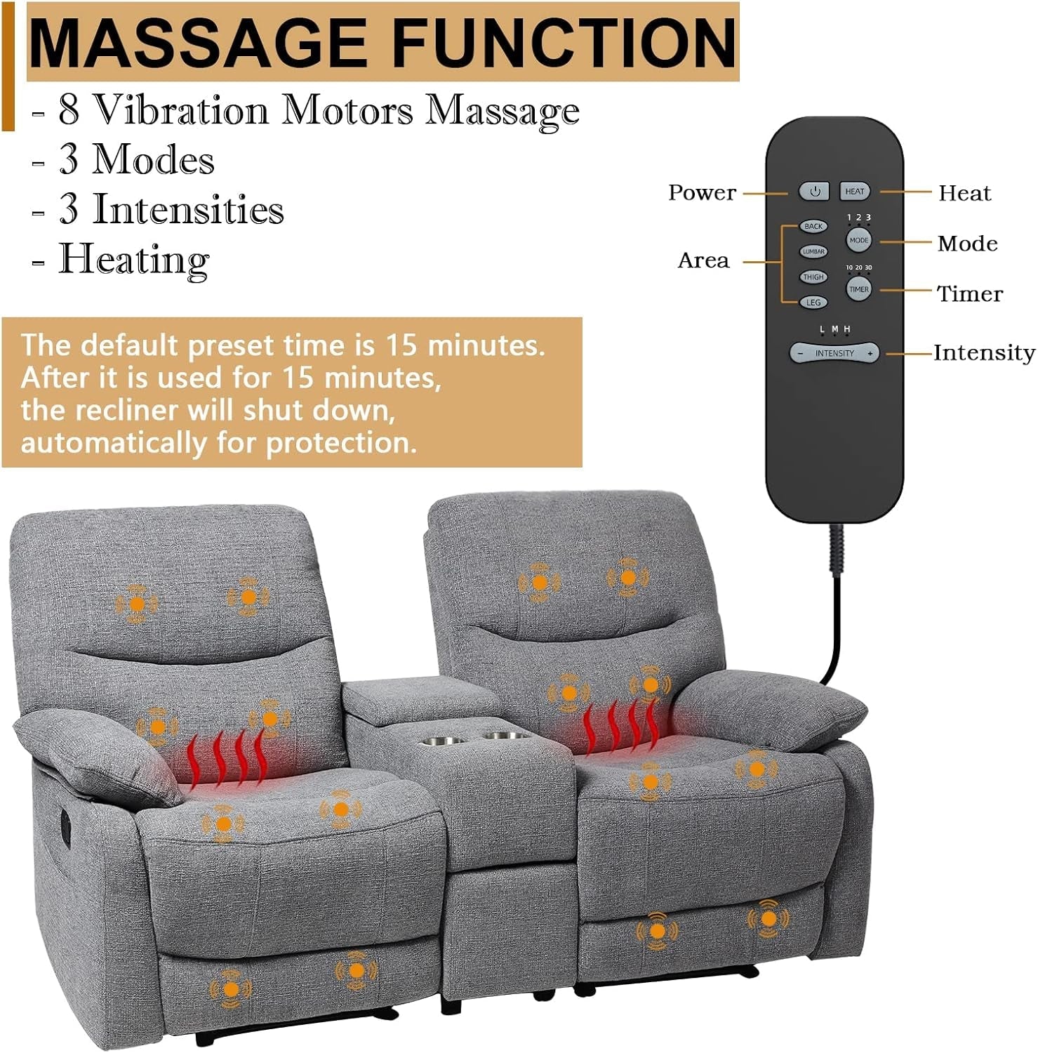 Double Reclining Loveseat With Console In Light Grey Fabric