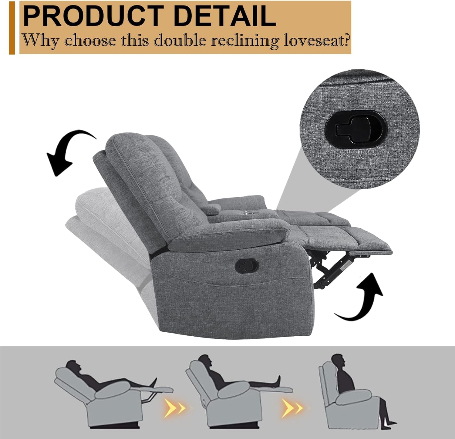Double Reclining Loveseat With Console In Light Grey Fabric