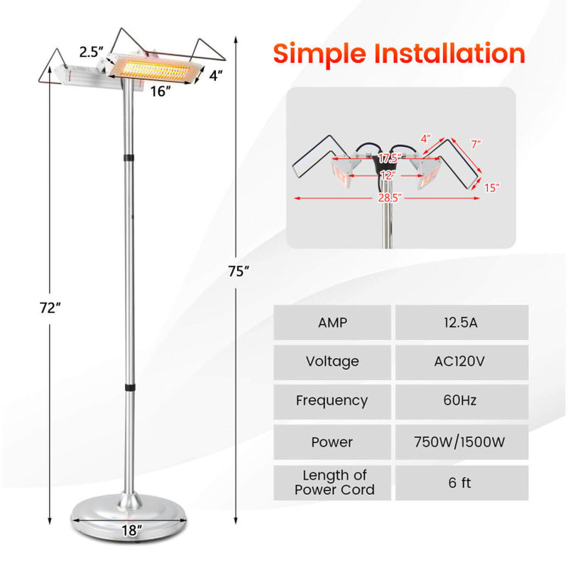 Double Sided 1500W Electric Heater for Indoor and Outdoor Use