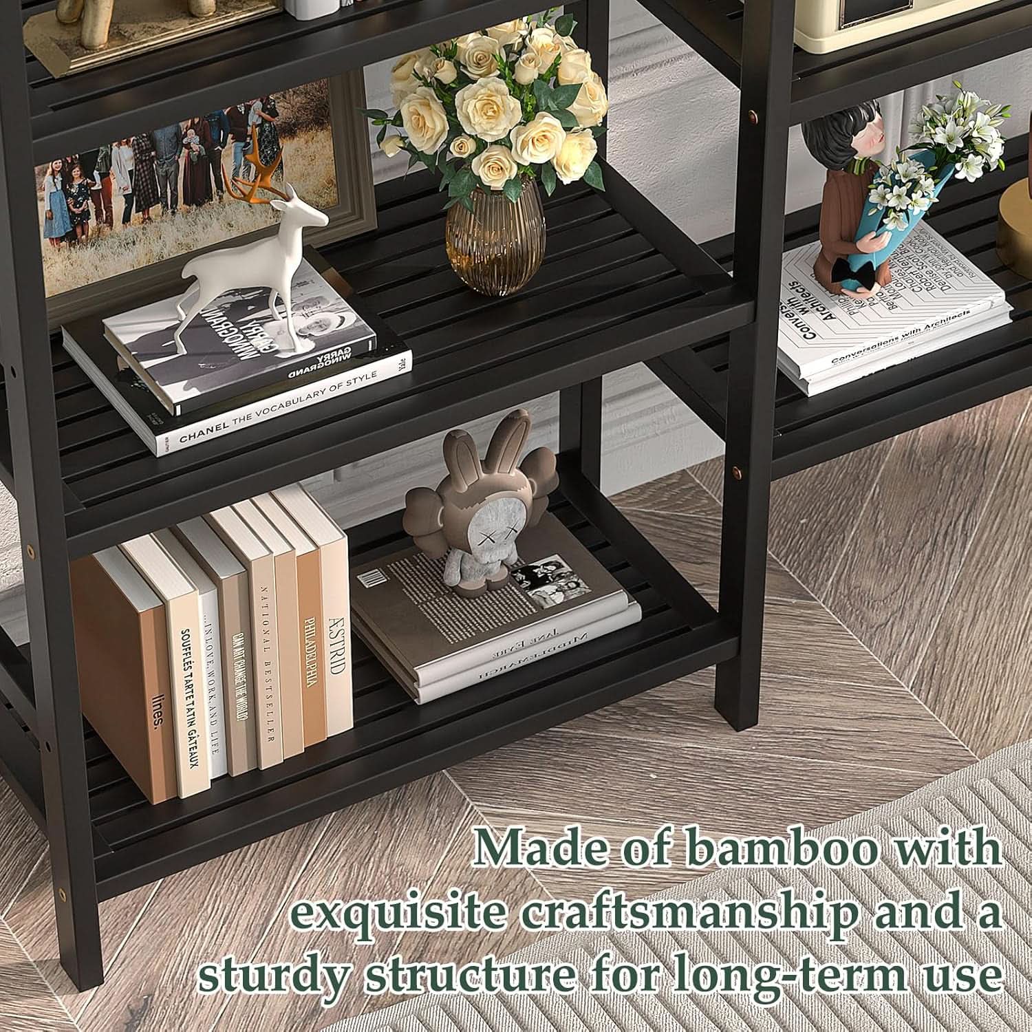 Double Wide Black Bookshelf Freestanding 6 Feet Tall