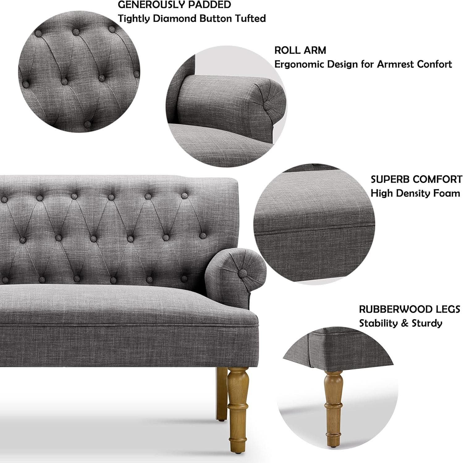 Dove Gray Loveseat Sofa With Button Tufting Sinuous Springs