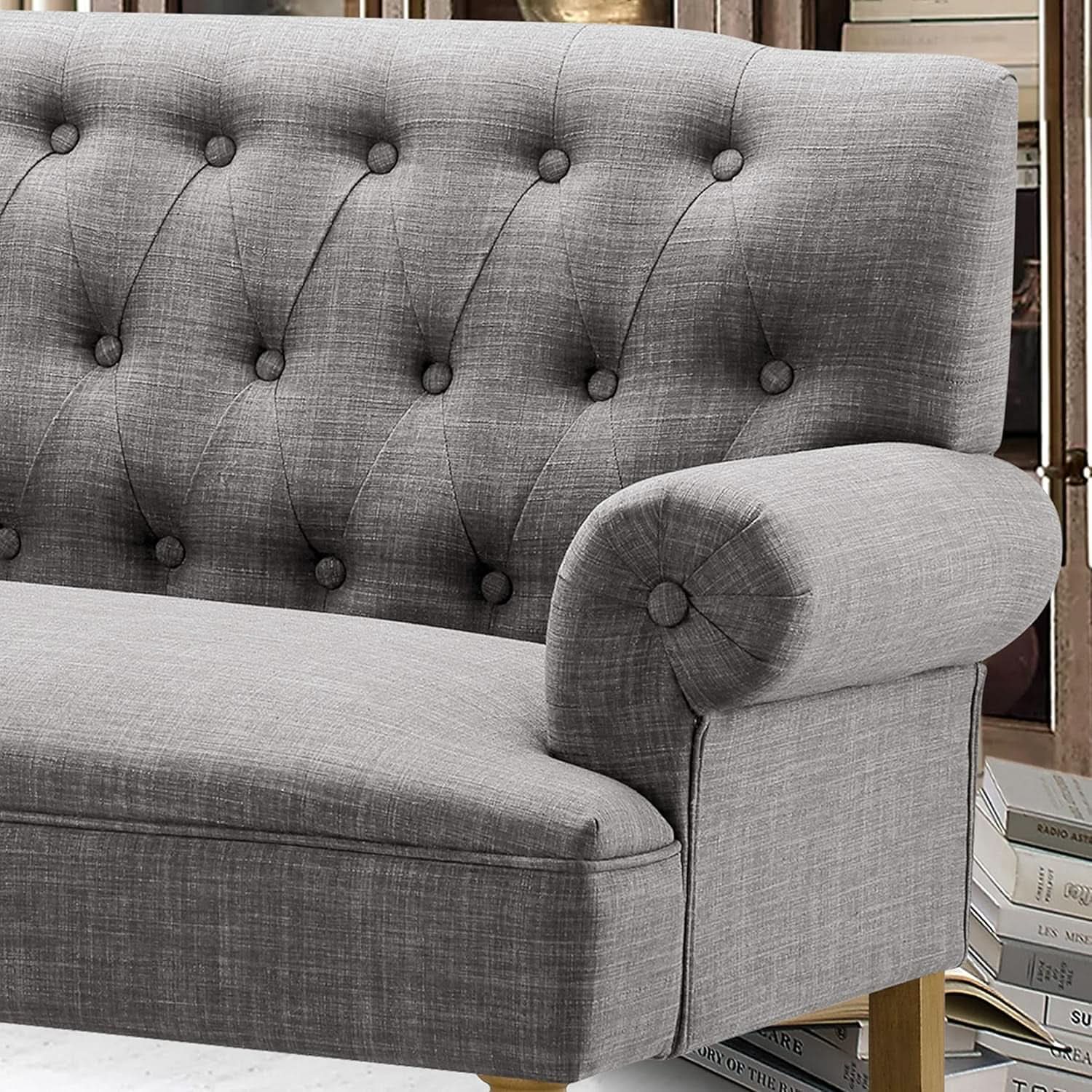 Dove Gray Loveseat Sofa With Button Tufting Sinuous Springs