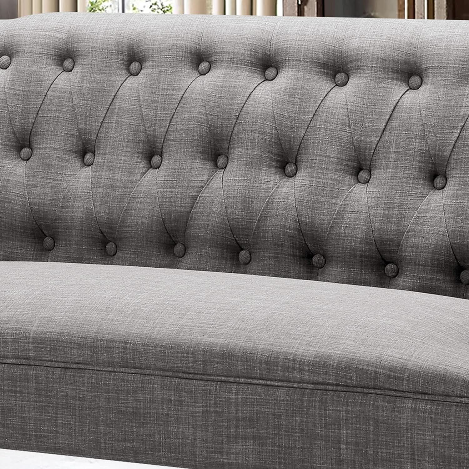 Dove Gray Loveseat Sofa With Button Tufting Sinuous Springs