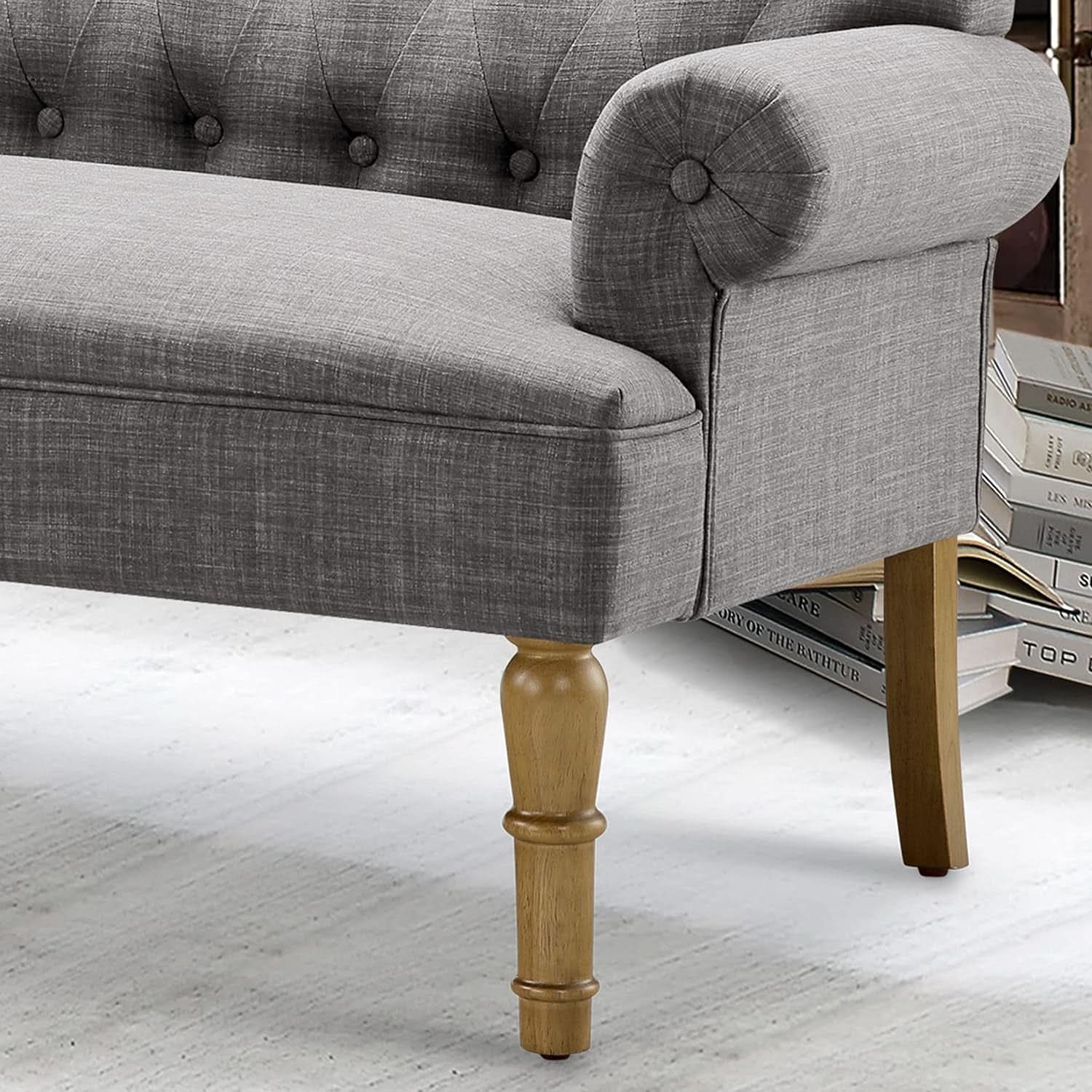 Dove Gray Loveseat Sofa With Button Tufting Sinuous Springs