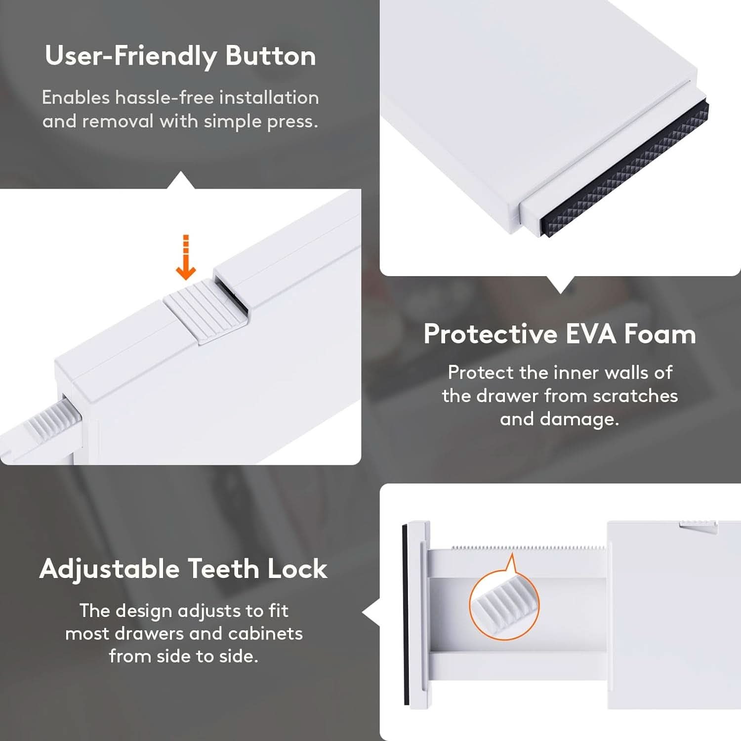 Drawer Dividers 4 In High 11-17 Adjustable White 8 Pack