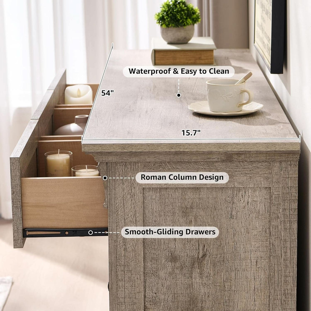 Dresser Cabinet FiftyFourInch Wide Distressed Oak Finish