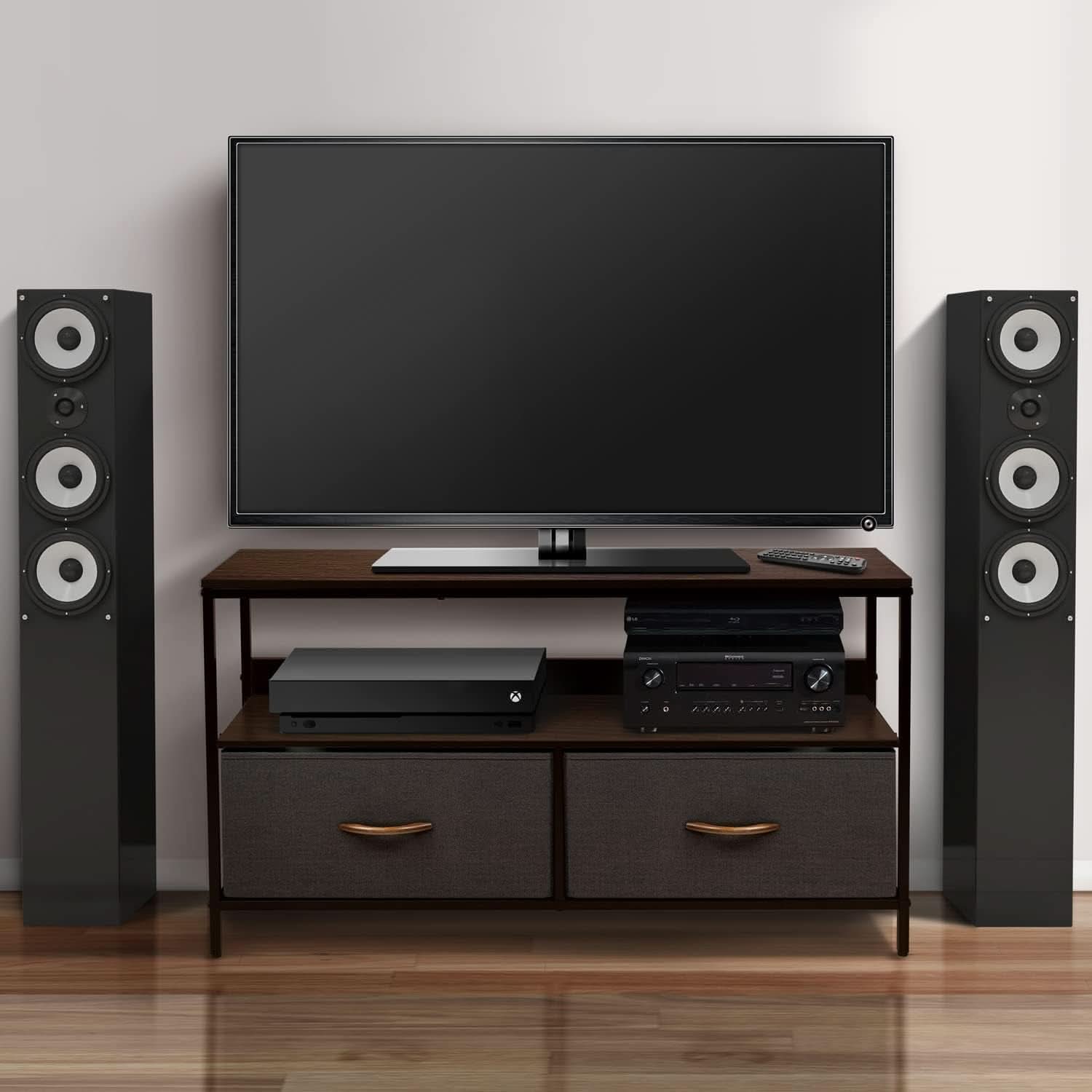 Dresser Style TV Stand With Two Drawers And Wood Top