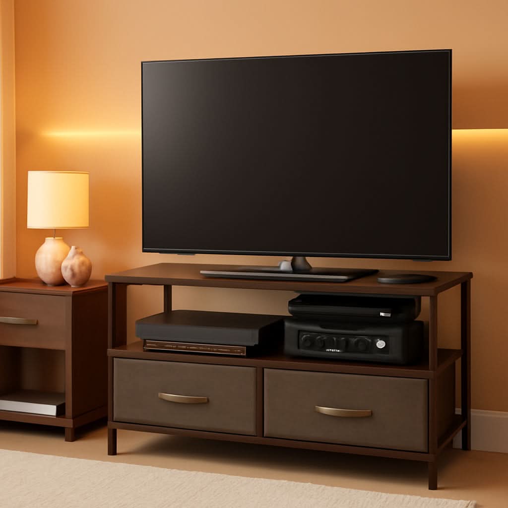 Dresser Style TV Stand With Two Drawers And Wood Top