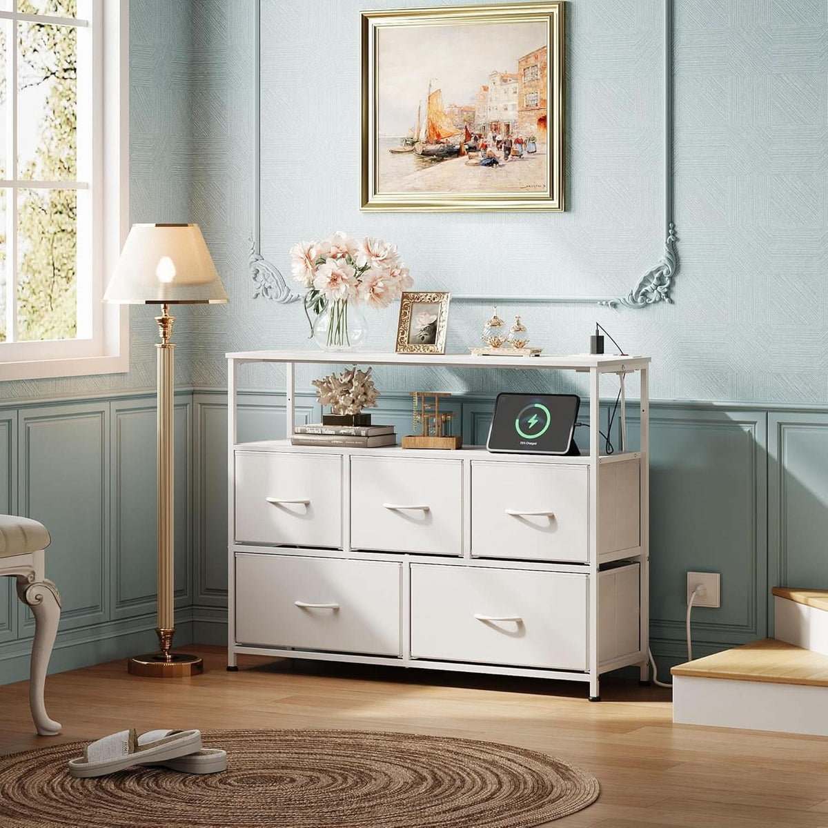 Dresser TV Stand 5 Drawers And Built In Charging Station