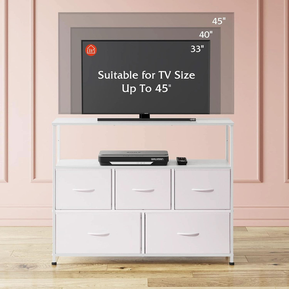 Dresser TV Stand 5 Drawers And Built In Charging Station