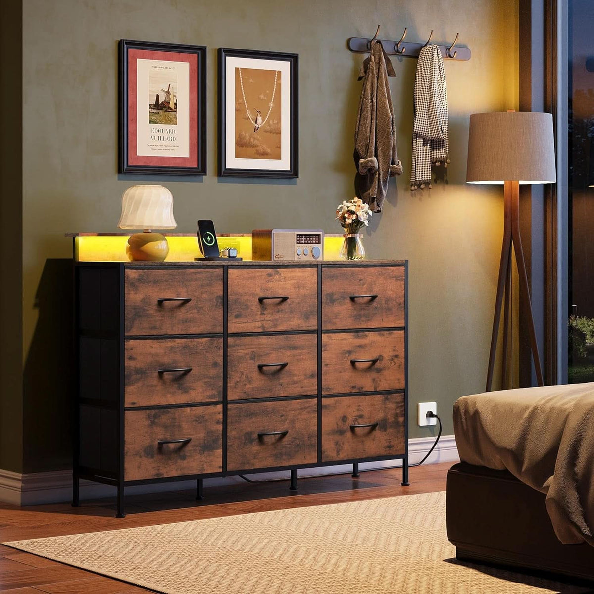 Dresser TV Stand 55 Inch With LED Lights For Bedroom