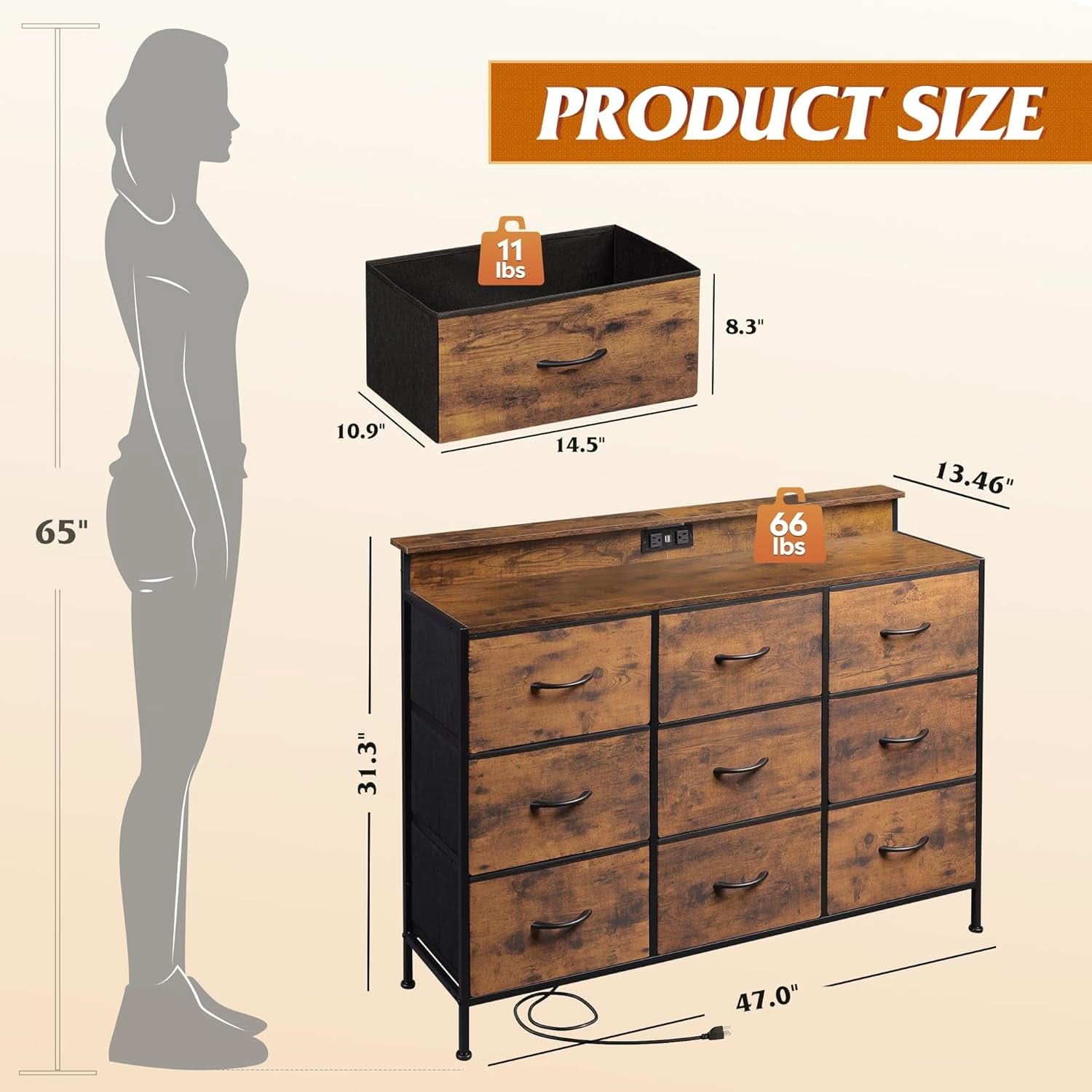 Dresser TV Stand 55 Inch With LED Lights For Bedroom