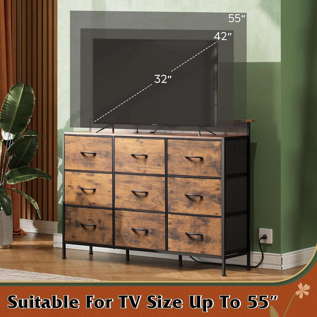 Dresser TV Stand 55 Inch With LED Lights For Bedroom