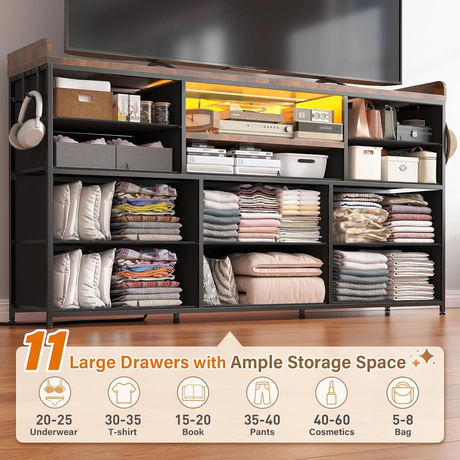 Dresser TV Stand 60 Inch Wide With 11 Drawers Unit