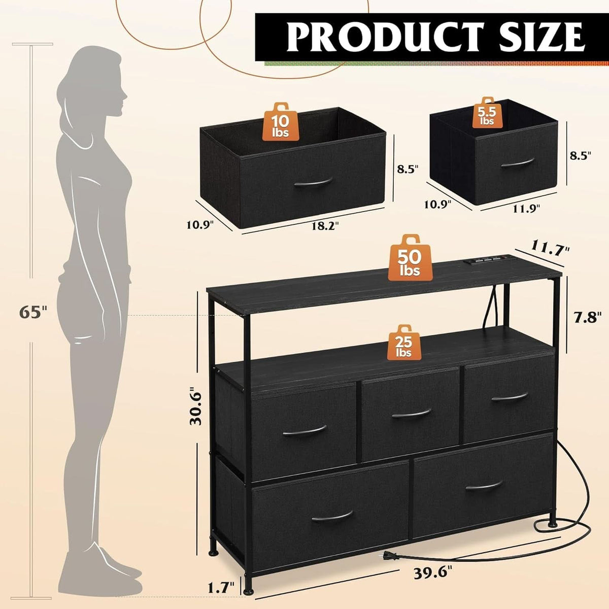 Dresser TV Stand Black With Built In Charging Station