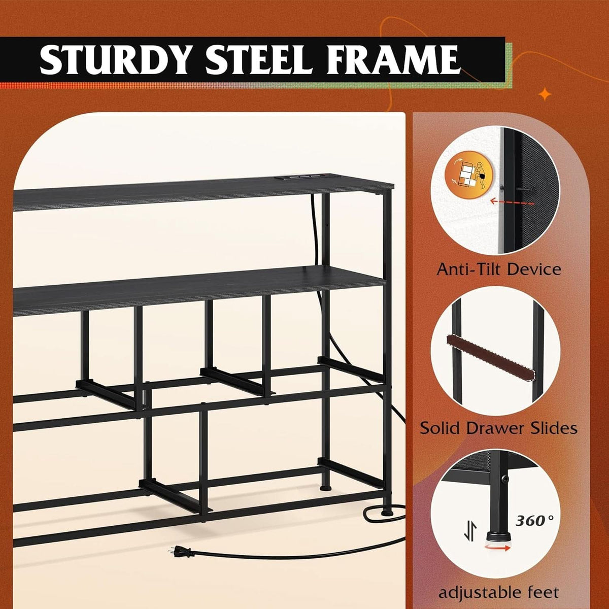 Dresser TV Stand Black With Built In Charging Station