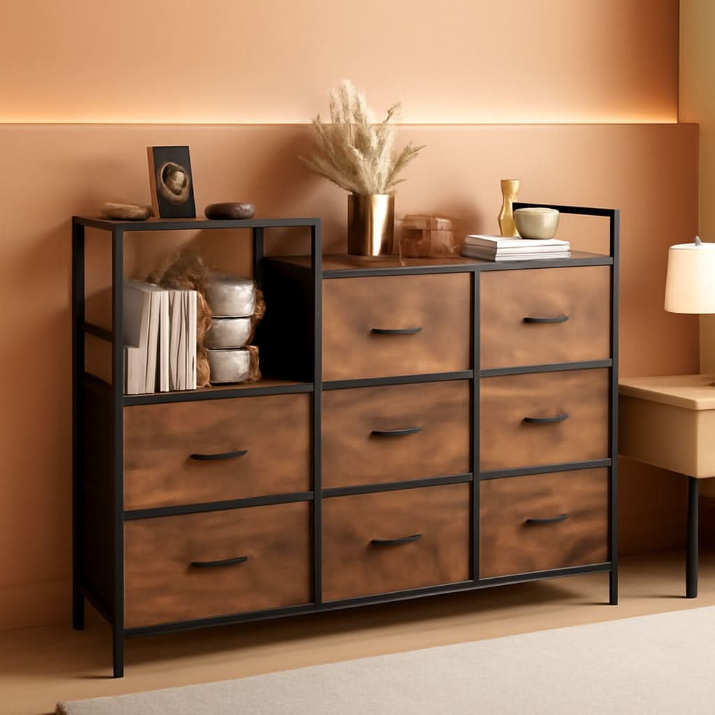 Dresser TV Stand With Charging Station And 8 Fabric Drawers