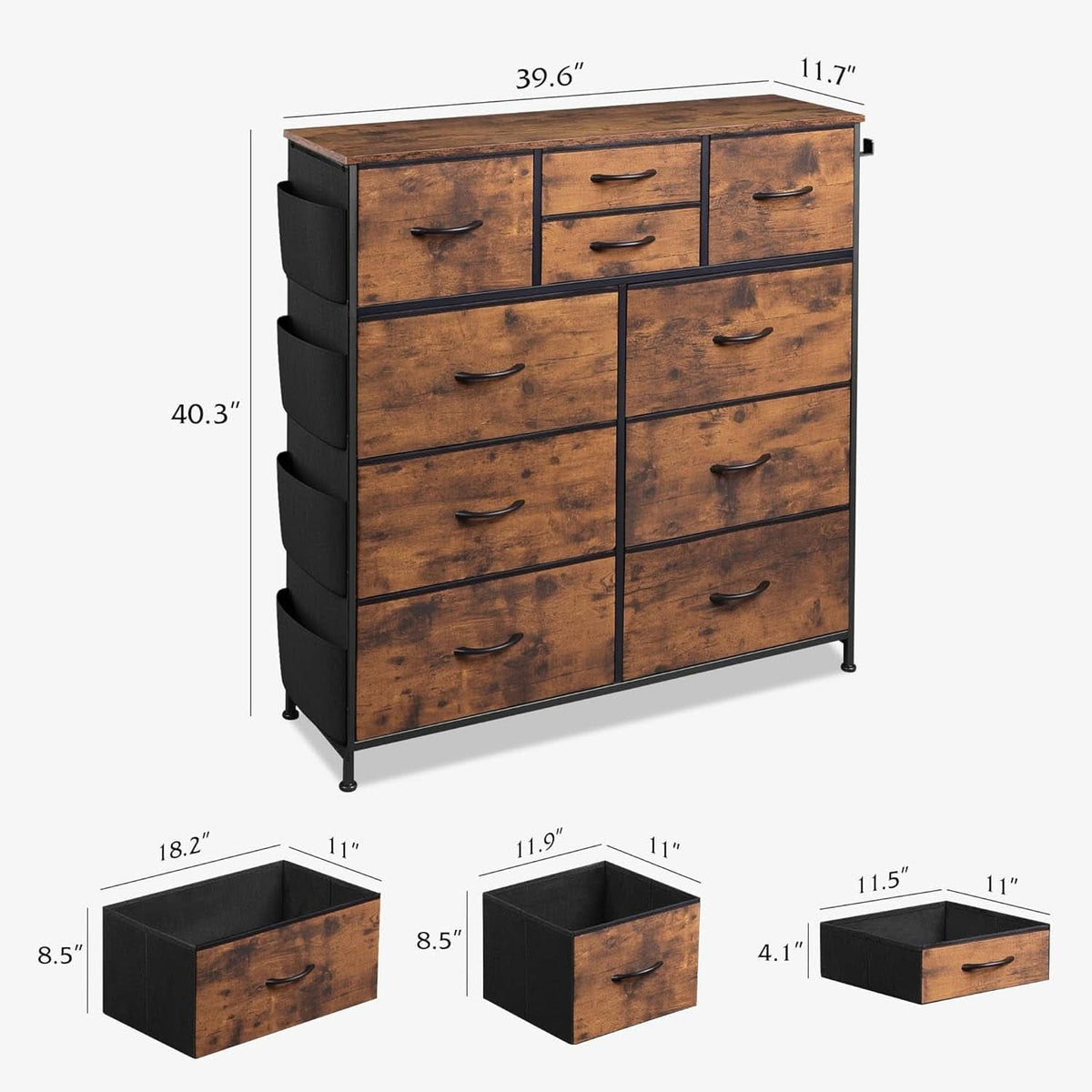 Dresser With 10 Drawers In Rustic Brown Wood Grain Finish