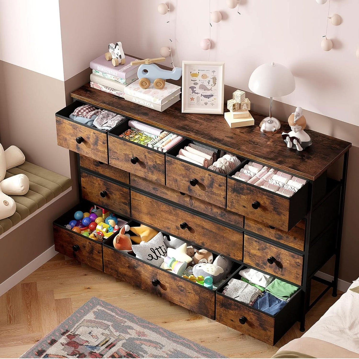 Dresser With 13 Drawers And TV Stand For 55 Inch TV