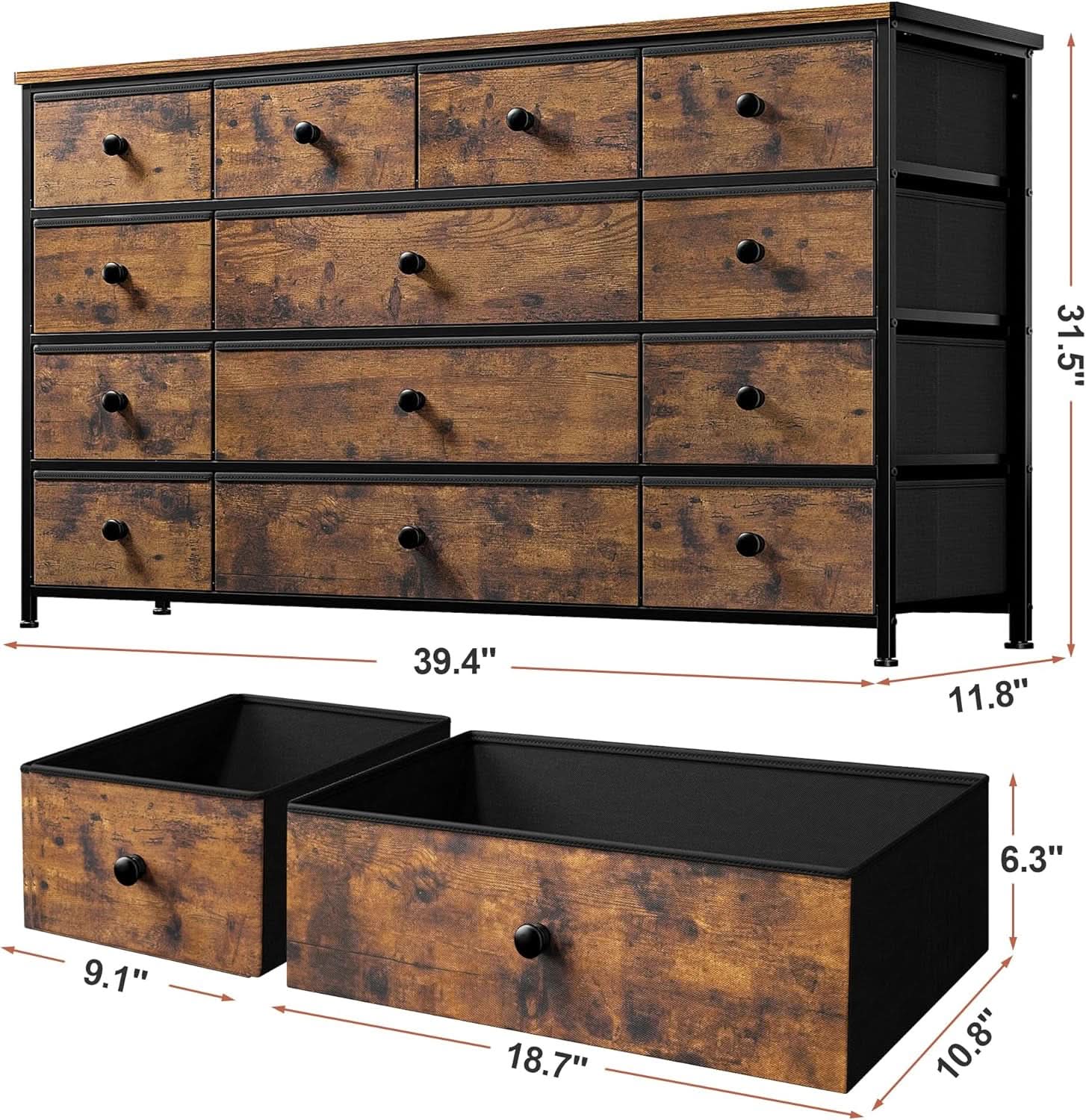 Dresser With 13 Drawers And TV Stand For 55 Inch TV