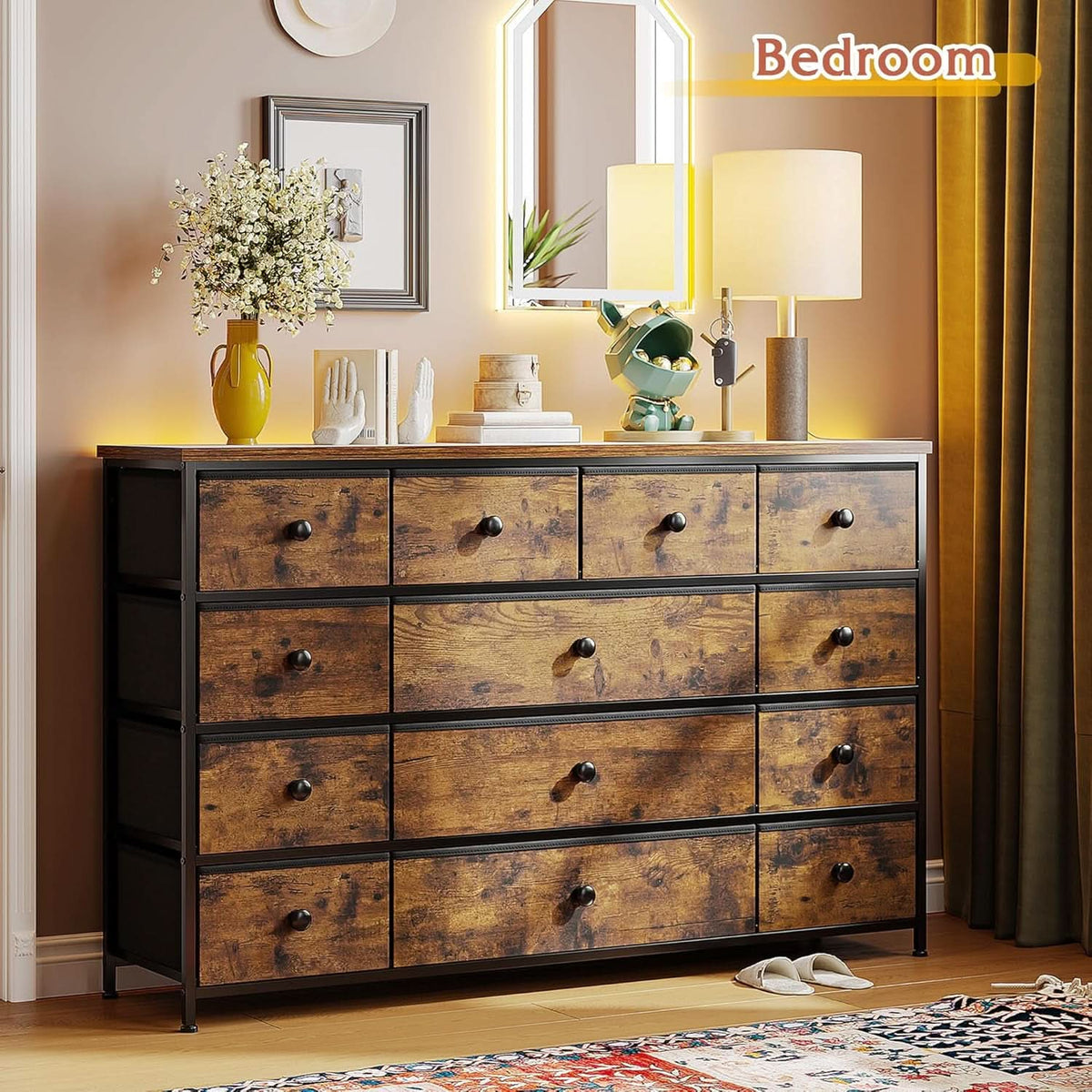 Dresser With 13 Drawers And TV Stand For 55 Inch TV