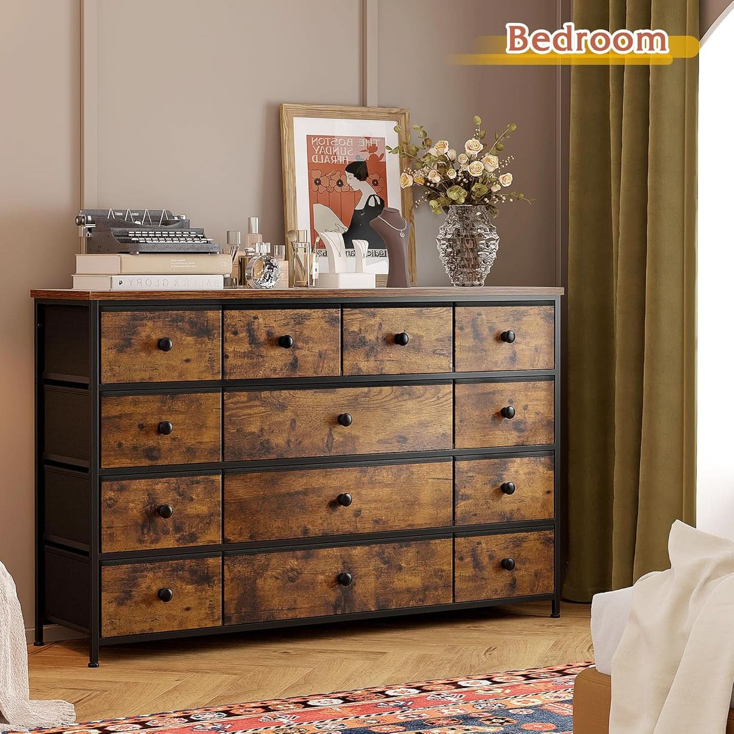 Dresser With 13 Drawers And TV Stand For 55 Inch TV