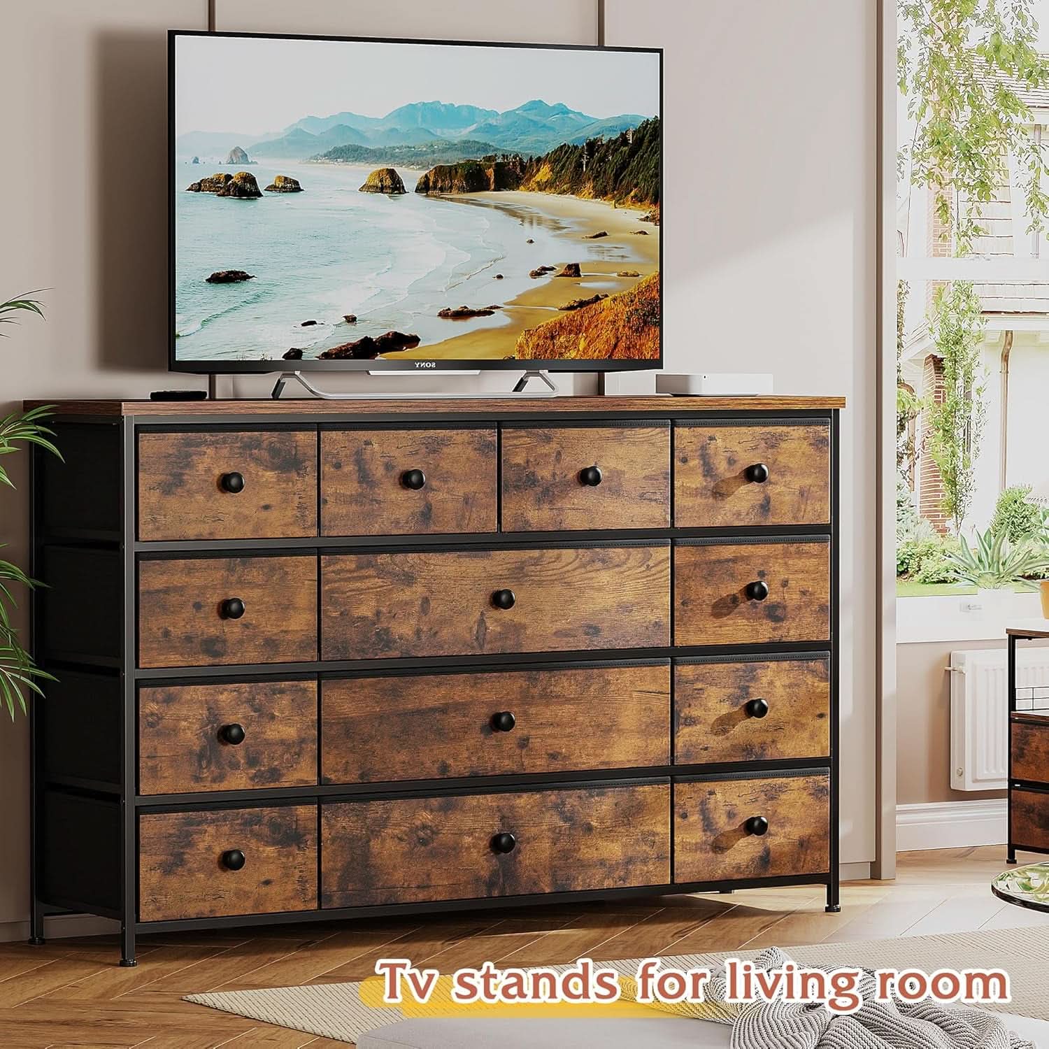 Dresser With 13 Drawers And TV Stand For 55 Inch TV
