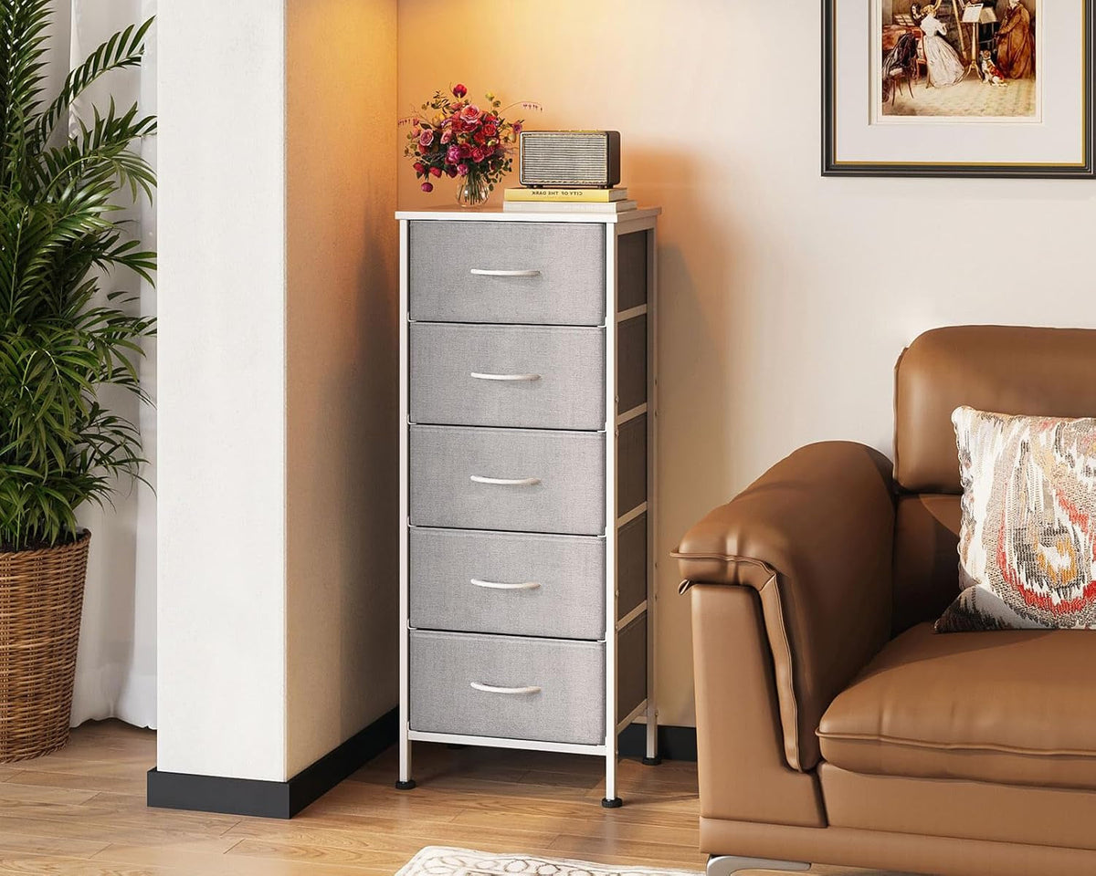 Dresser With 5 Drawers Tall 48 Inch Light Grey Steel Frame