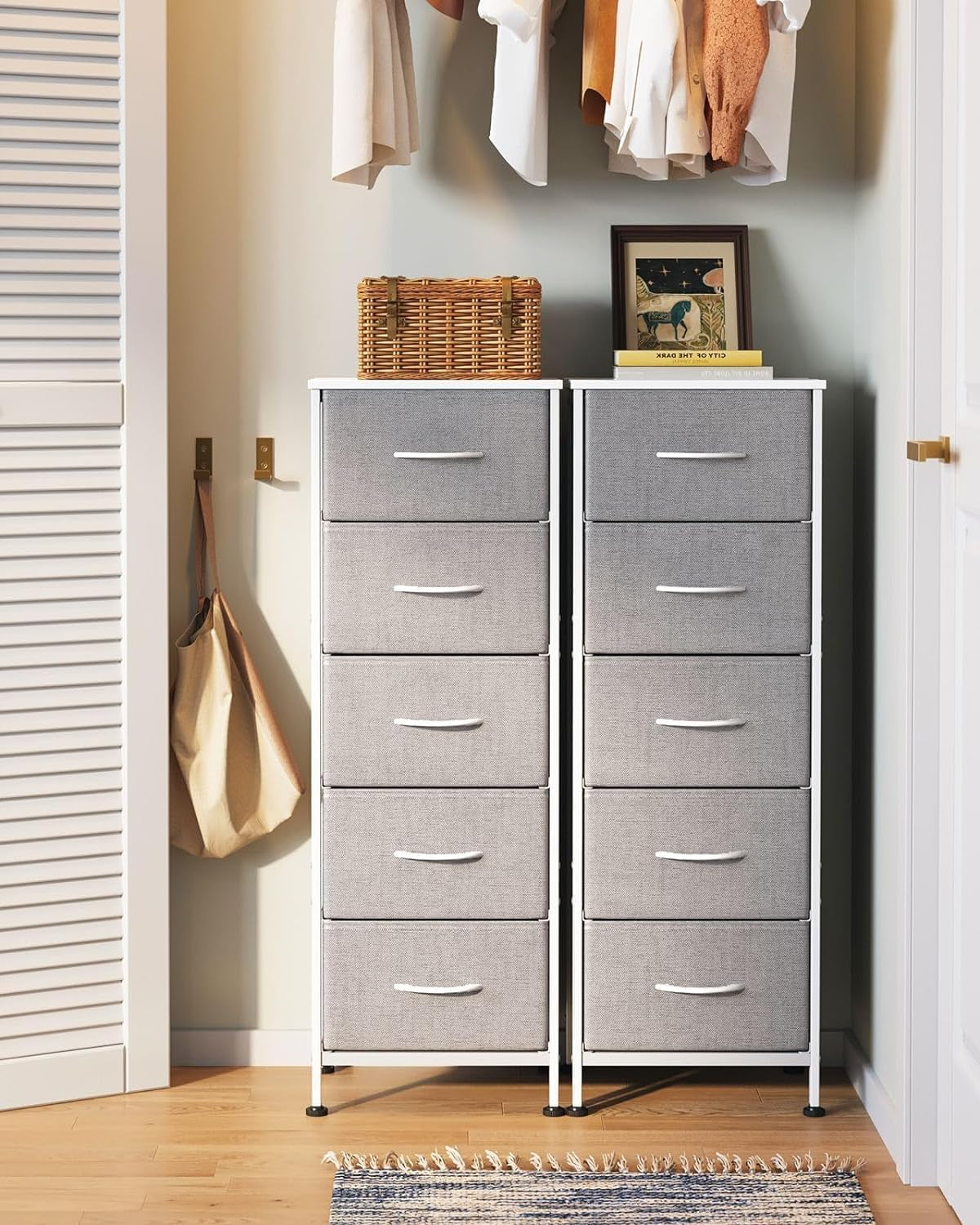 Dresser With 5 Drawers Tall 48 Inch Light Grey Steel Frame