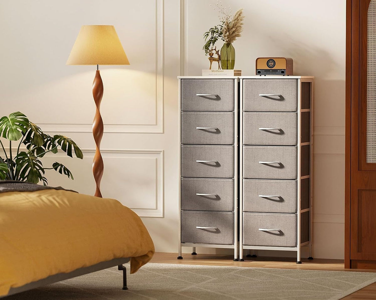 Dresser With 5 Drawers Tall 48 Inch Light Grey Steel Frame