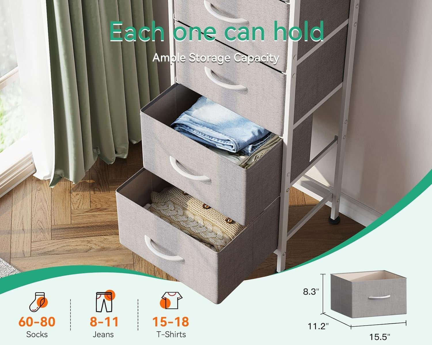 Dresser With 5 Drawers Tall 48 Inch Light Grey Steel Frame
