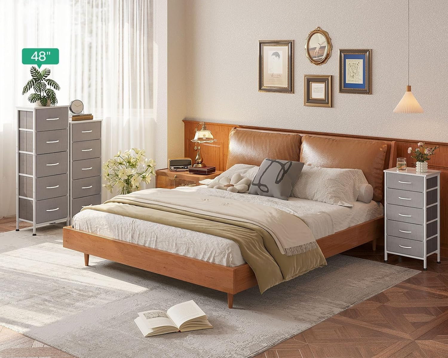 Dresser With 5 Drawers Tall 48 Inch Light Grey Steel Frame